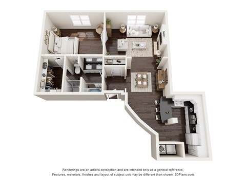 Floor plan for 1 bed, 1 bath, 925 sqft